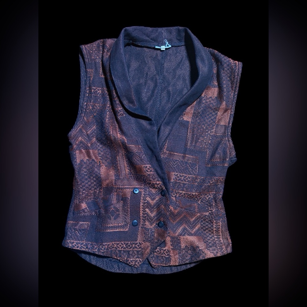 80’s Collared Black and Bronze Sleeveless Vest - Picture 1 of 10